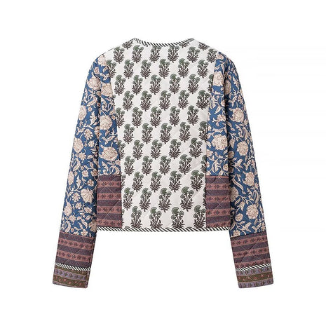 Reversible Women's Quilted Jacket in Blue, Cream and Brown