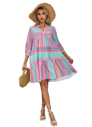Cotton linen V-neck dress for women featuring breathable fabric and comfortable pullover style.