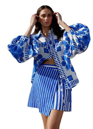 Casual Bohemian Linen Top and Skirt Set for Summer blndl