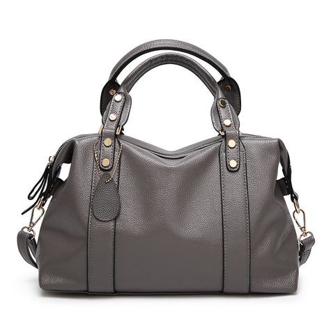 Boston Rivet Design Shoulder Handbag – Premium Genuine Leather with Timeless Sophistication grey