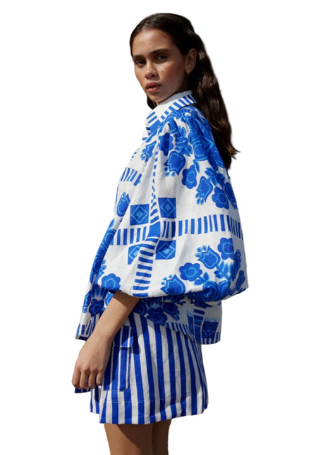 Versatile Women's Boho Linen Skirt Set in Blue