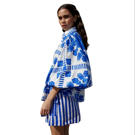 Versatile Women's Boho Linen Skirt Set in Blue