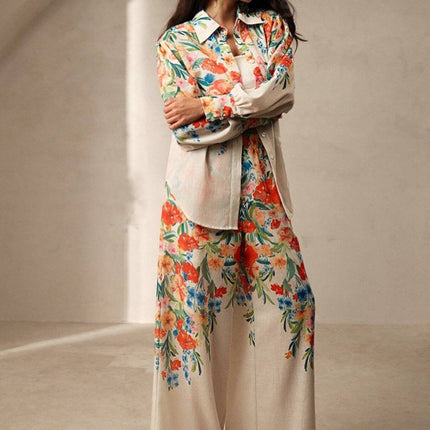 Casual Fashion Floral Print Women Blouse And Pants Suit