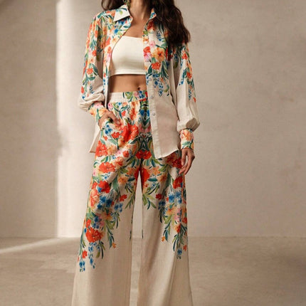 Casual Fashion Floral Print Women Blouse And Pants Suit