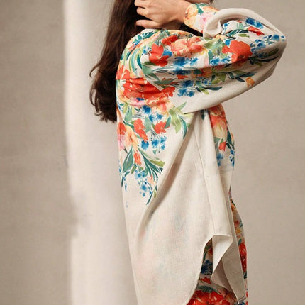 Casual Fashion Floral Print Women Blouse And Pants Suit