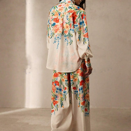 Casual Fashion Floral Print Women Blouse And Pants Suit