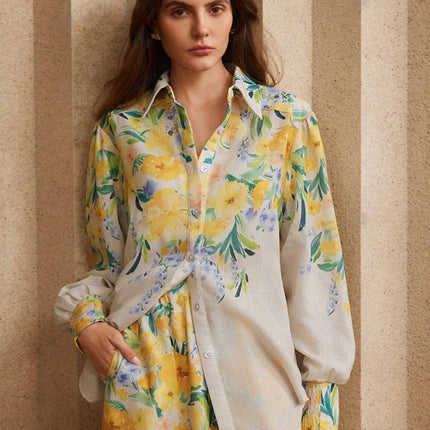 Casual Fashion Floral Print Women Blouse And Pants Suit