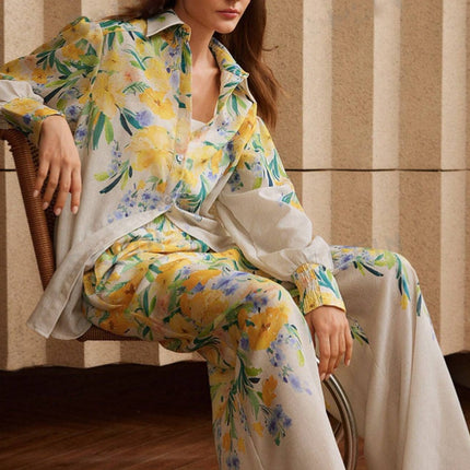 Casual Fashion Floral Print Women Blouse And Pants Suit