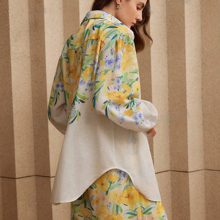 Casual Fashion Floral Print Women Blouse And Pants Suit