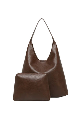 Casual Faux Leather Tote Handbag | Large PU Leather Shoulder Bag with Pouch coffee