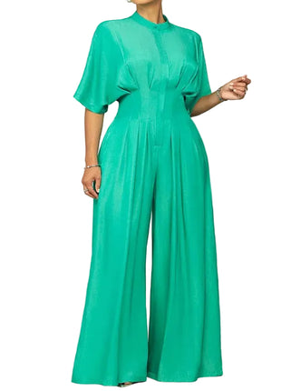 Women's Mint Green Bat Short Sleeve Wide-Leg Jumpsuit