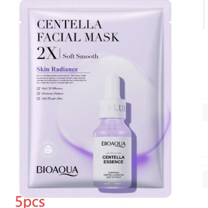 Bioaqua Centella Facial Mask packaging with a bottle of Bioaqua Centella Essence on a white background
