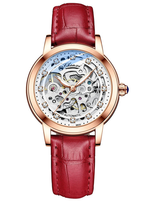 Chenxi Luxury Diamond Automatic Skeleton Watch for Women with Mechanical Movement