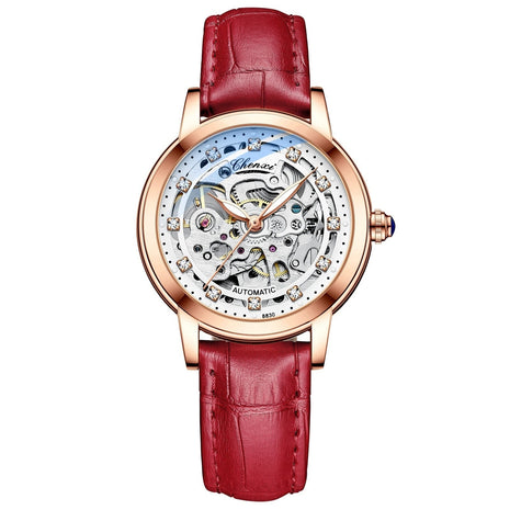 Chenxi Luxury Diamond Automatic Skeleton Watch for Women with Mechanical Movement