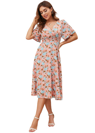 Versatile Chiffon Bohemian Pink Midi Dress for Women