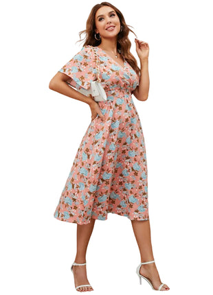 Women's Chiffon Bohemian Midi Dress in Pink