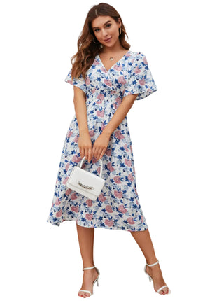 White Bohemian Midi Dress with Elastic Waist
