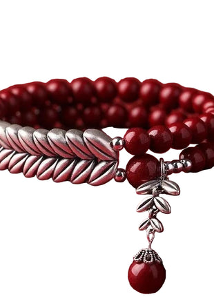 Cinnabar Gold Sand Bracelet – 6MM Wine Red Women's Gemstone Jewelry