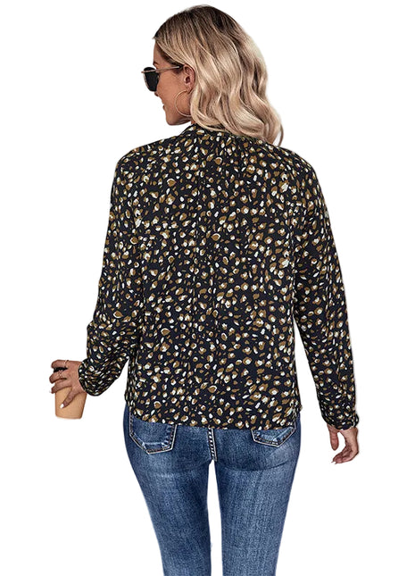 Classic black tie neck shirt with lightweight polyester fabric and a sophisticated silhouette.