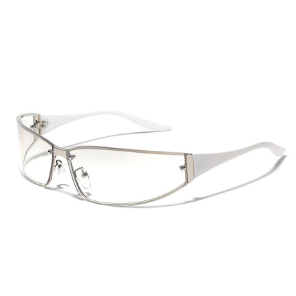 Clear eyeglasses with silver frame on a white background