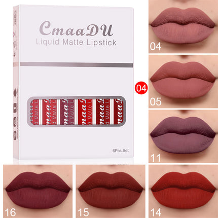 CmaaDU liquid matte lipstick set with packaging and color swatches on a white background