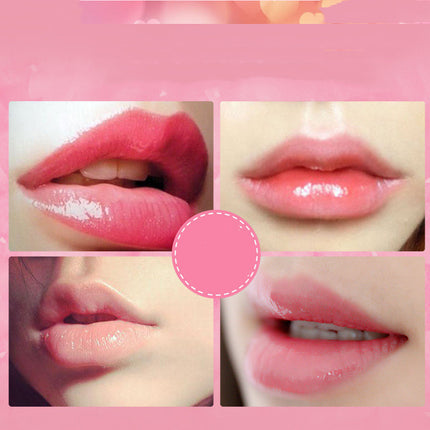 Collage of close-up images of lips with a pink border and center circle.