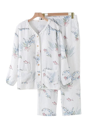 Versatile Women's Collarless Cotton Sleepwear Set