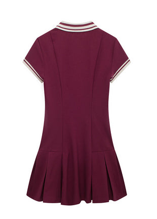 Versatile Wine Red Polo Midi Dress for Women