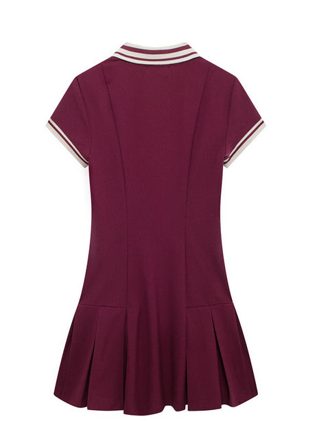 Versatile Wine Red Polo Midi Dress for Women