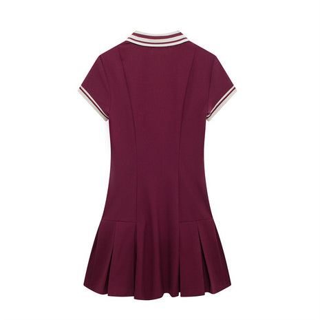 Versatile Wine Red Polo Midi Dress for Women