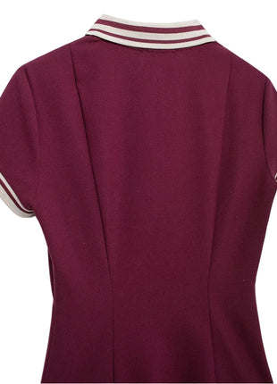 College Style Slim Fit Halter Polo Midi Dress in Wine Red
