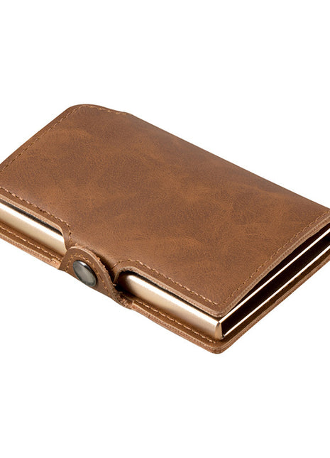 Compact European style PU leather card holder for travel and daily use.