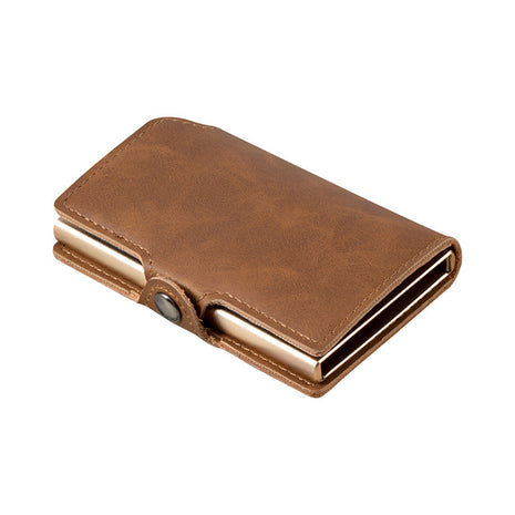 Compact European style PU leather card holder for travel and daily use.