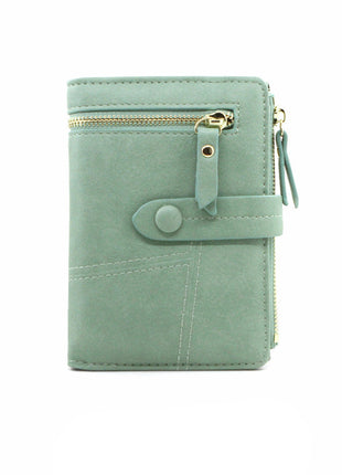 Compact zipper folding wallet made from soft PU leather for everyday use.