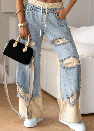 Contrast Stitch Straight-Leg Denim Jeans Blue - BLNDL 