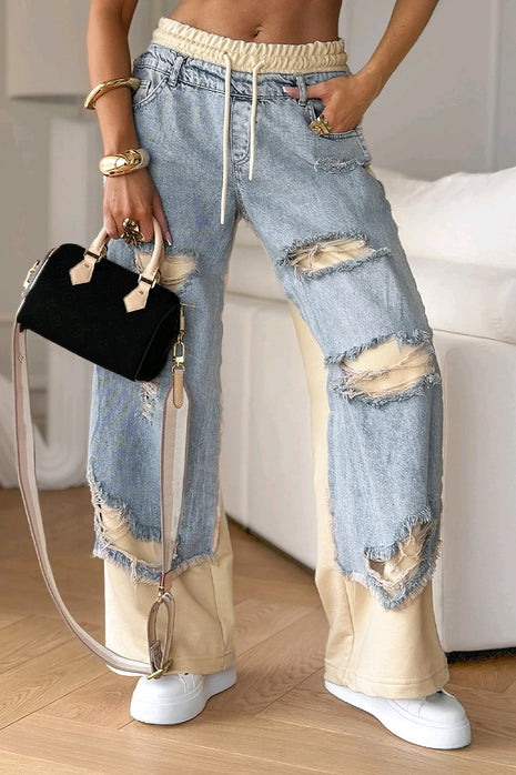 Contrast Stitch Straight-Leg Denim Jeans Blue - BLNDL 