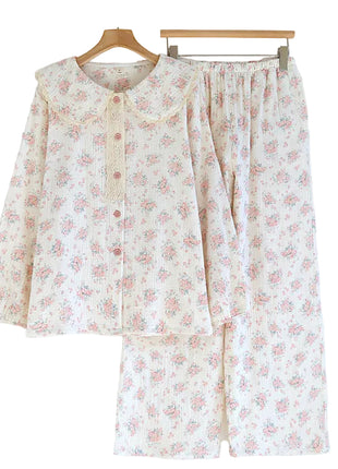 Pink Floral Cotton Women's Long Sleeve Sleepwear BLNDL