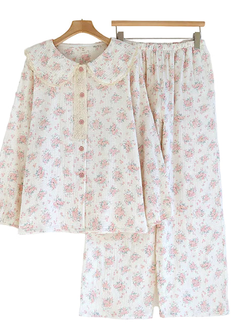 Pink Floral Cotton Women's Long Sleeve Sleepwear BLNDL