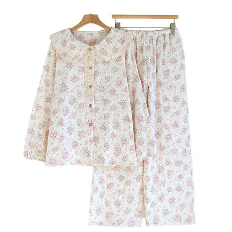 Pink Floral Cotton Women's Long Sleeve Sleepwear BLNDL