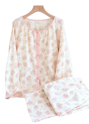 Pink Floral Cotton Women's Pyjamas with TrousersBLNDL