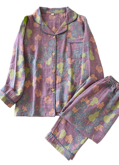 Purple Yarn-Dyed Jacquard Cotton Pyjama Set