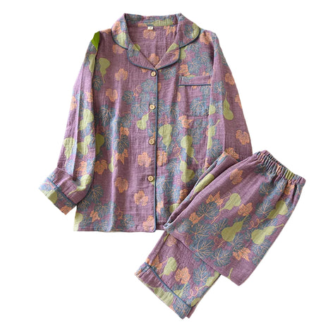 Purple Yarn-Dyed Jacquard Cotton Pyjama Set