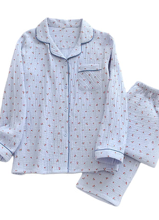 Women's Cherry Print Cotton Long Sleeve Pyjamas