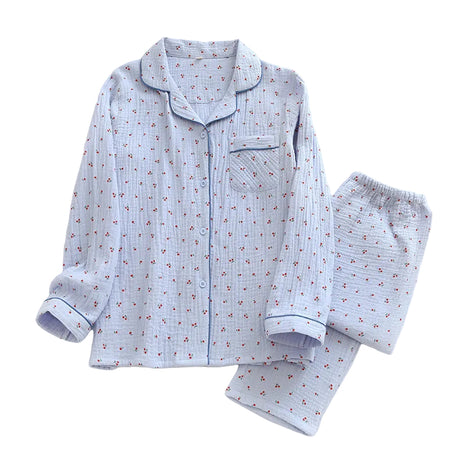 Women's Cherry Print Cotton Long Sleeve Pyjamas