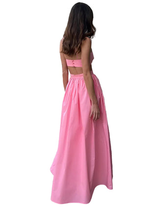 Women's Cotton Sleeveless Top and Long Skirt Set in Pink