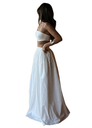 Versatile Cotton Sleeveless Top and Long Skirt Co-Ord White Set