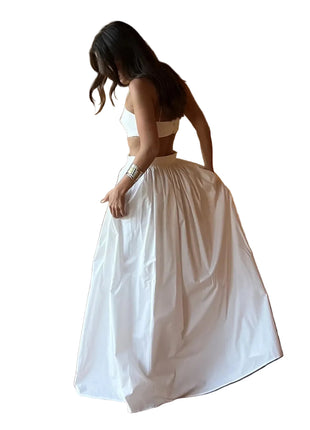 Versatile Cotton Sleeveless Top and Long Skirt Co-Ord Set White