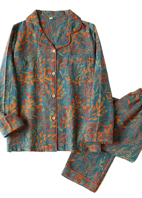 Women's Blue Cotton Jacquard Pyjamas BLNDL
