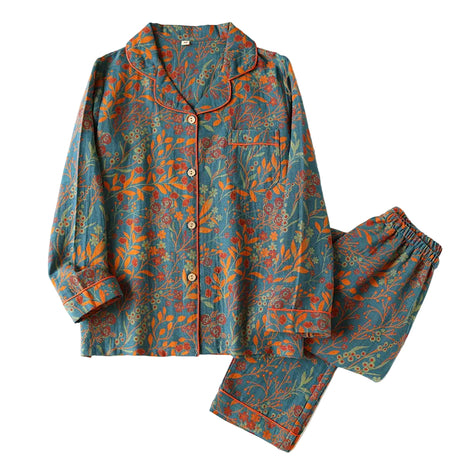 Women's Blue Cotton Jacquard Pyjamas BLNDL