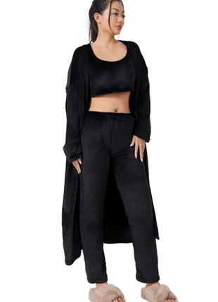 Soft Three-Piece Pyjama Set with Wide-Leg Trousers